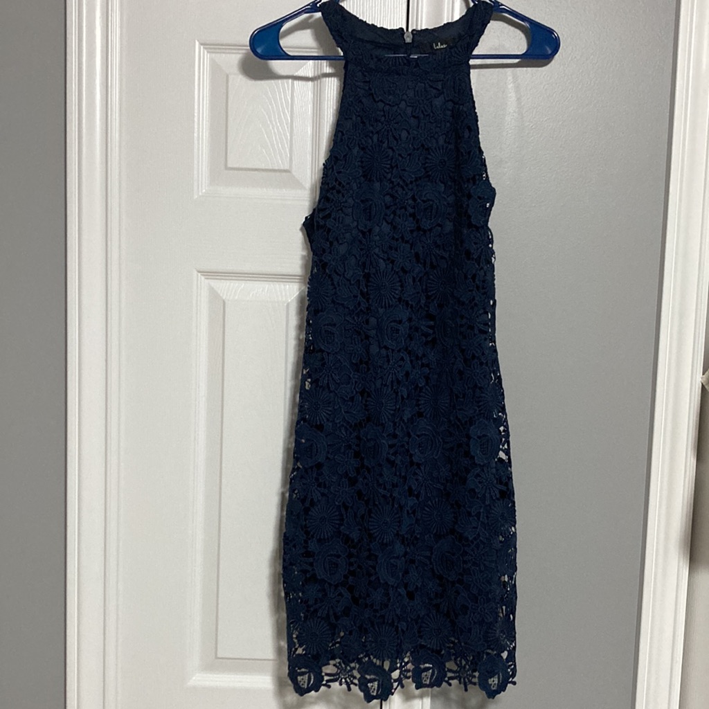 Nwt/Nip Lulus Love Poem Navy Blue Lace Mini Dress